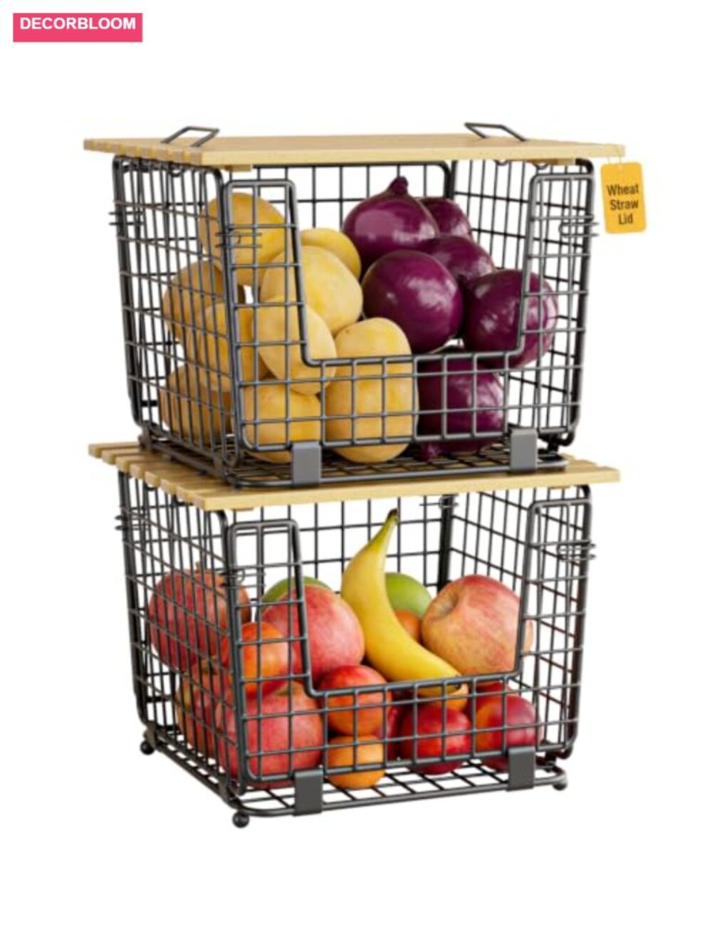 2 Pack Stackable Wire Baskets Carbon Steel Pantry Storage Bins